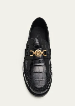 VersaceMen's Croc-Effect Medusa Coin Bit Loafers