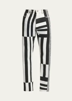 VersaceMen's Two-Tone Greca Paneled Straight-Leg Pants
