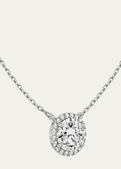 VRAI14K White Gold Brilliant-Cut Halo Lab Grown Diamond Necklace, 1.0tcw