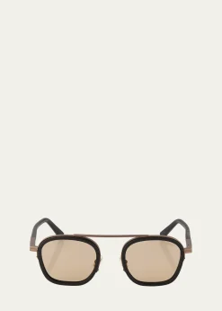 ZEGNAMen's Orizzonte Metal Square Sunglasses