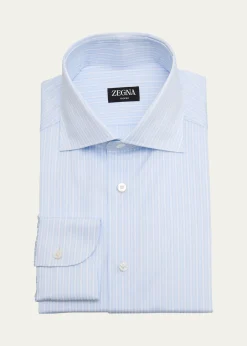 ZEGNAMen's Trofeo Cotton Framed Stripe Dress Shirt