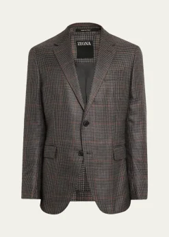 ZEGNAMen's Cashmere and Silk Houndstooth Check Sport Coat