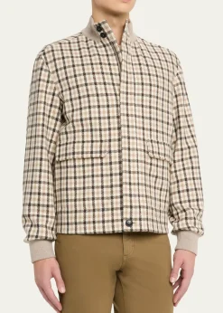 ZEGNAMen's Cashmere Check Hidden-Zip Chore Jacket