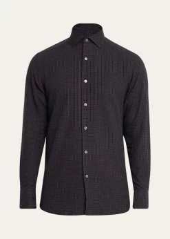 ZEGNAMen's Cotton and Cashmere Check Button-Down Shirt