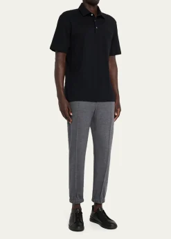 ZEGNAMen's Cotton Polo Shirt with Leather-Trim Pocket
