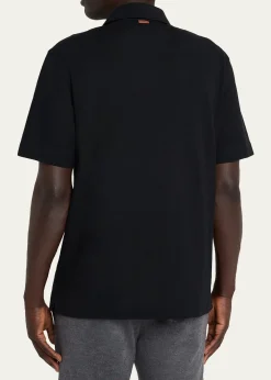 ZEGNAMen's Cotton Polo Shirt with Leather-Trim Pocket