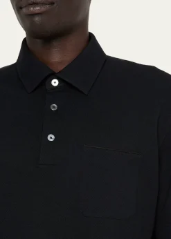 ZEGNAMen's Cotton Polo Shirt with Leather-Trim Pocket