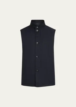ZEGNAMen's Motorin Stand Collar Button-Front Vest