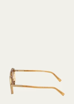 ZEGNAMen's ORIZZONTE Geometric Acetate and Metal Sunglasses