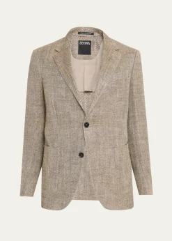 ZEGNAMen's Silk and Linen Herringbone Single-Breasted Sport Coat