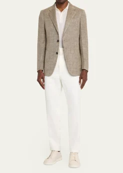 ZEGNAMen's Silk and Linen Herringbone Single-Breasted Sport Coat