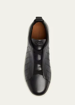 ZEGNAMen's Triple Stitch Alligator Leather Slip-On Sneakers