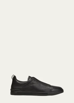 ZEGNAMen's Triple Stitch Deerskin Leather Sneakers