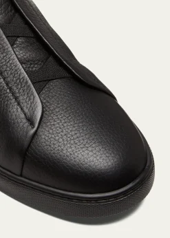 ZEGNAMen's Triple Stitch Deerskin Leather Sneakers