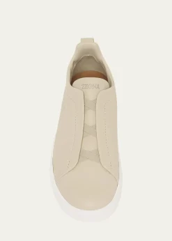 ZEGNAMen's Triple Stitch Deerskin Leather Slip-On Sneakers