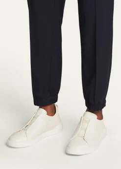 ZEGNAMen's Triple Stitch Deerskin Leather Sneakers