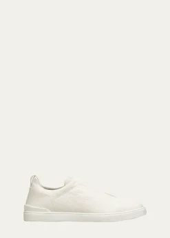 ZEGNAMen's Triple Stitch Deerskin Leather Sneakers