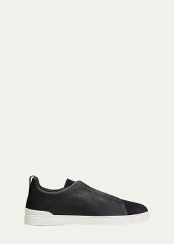 ZEGNAMen's Triple Stitch Leather and Suede Sneakers