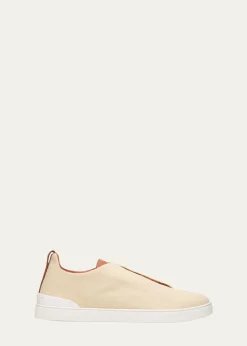 ZEGNAMen's Triple Stitch Linen Slip-On Sneakers
