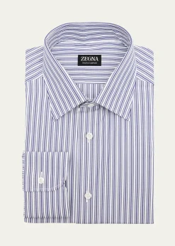 ZEGNAMen's Trofeo Comfort Cotton Stripe Point Collar Dress Shirt