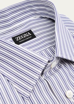 ZEGNAMen's Trofeo Comfort Cotton Stripe Point Collar Dress Shirt
