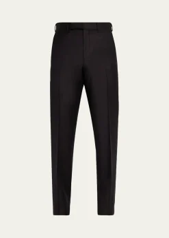 ZEGNAMen's Trofeo Wool Slim Flat-Front Trousers