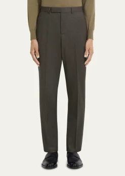 ZEGNAMen's Wool Flannel Flat-Front Trousers