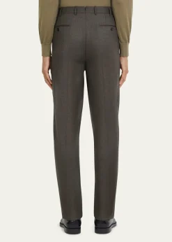 ZEGNAMen's Wool Flannel Flat-Front Trousers