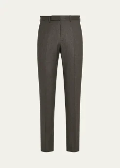 ZEGNAMen's Wool Flannel Flat-Front Trousers