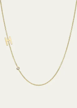 Zoe Lev Jewelry14k Gold Asymmetrical Initial and Bezel Diamond Necklace
