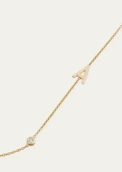 Zoe Lev Jewelry14K Gold Asymmetrical Initial and Bezel Diamond Necklace, 16-18