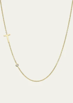 Zoe Lev Jewelry14k Gold Asymmetrical Initial and Bezel Diamond Necklace