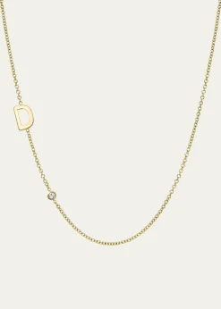 Zoe Lev Jewelry14k Gold Asymmetrical Initial and Bezel Diamond Necklace