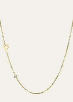 Zoe Lev Jewelry14k Gold Asymmetrical Initial and Bezel Diamond Necklace