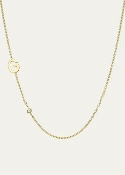 Zoe Lev Jewelry14k Gold Asymmetrical Initial and Bezel Diamond Necklace