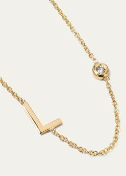 Zoe Lev Jewelry14K Gold Asymmetrical Initial and Bezel Diamond Necklace, 16-18"L