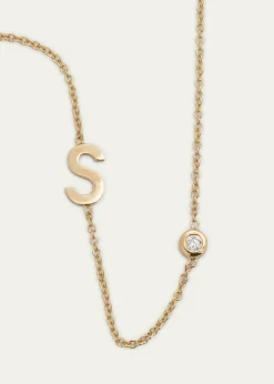 Zoe Lev Jewelry14k Gold Asymmetrical Initial and Bezel Diamond Necklace