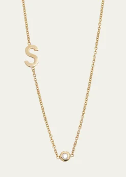 Zoe Lev Jewelry14k Gold Asymmetrical Initial and Bezel Diamond Necklace